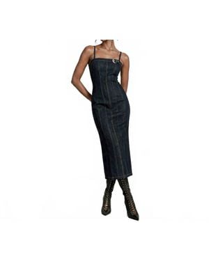 Avec Les Filles Denim Buckle Midi Dress - Black