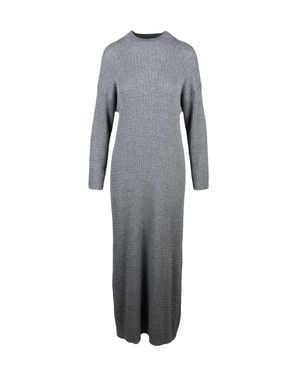 indi & cold Ribbed Long Knit Dress With Cozy Texture - Gray