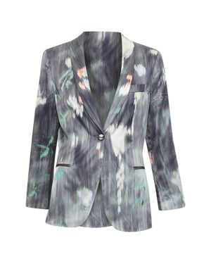 Giorgio Armani Silk Watercolor Abstract Blazer - Blue