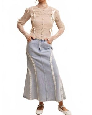 Listicle Pastel Knit Cardigan With Satin Bow Details - Gray