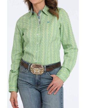 Cinch Geometric Print Button-Down Western Shirt - Green