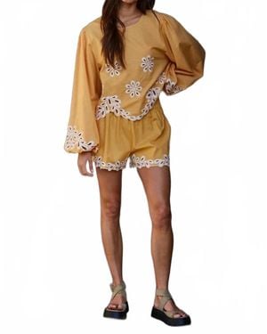 By Together Resort Embroidered Puff Sleeve Top - Natural
