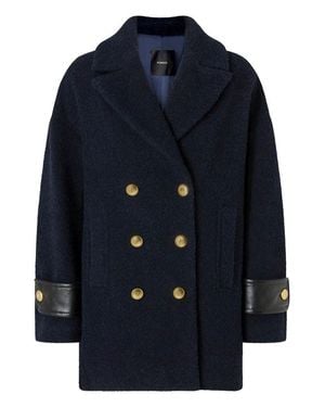 Pinko Double-Breasted Coat With Leather Cuffs And Accents - Blue