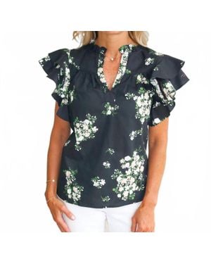Sugarlips Emerson Floral Split Neck Top - Blue