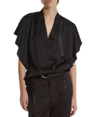 Saint Art Finn V-Neck Charmeuse Top - Black