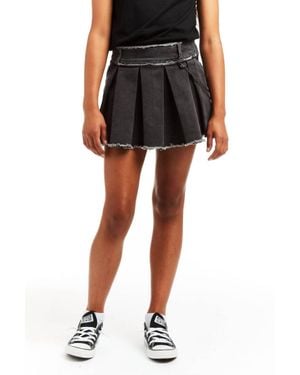 Tractr Girl's Pleated Denim Zip Up Skort With Chain - Black