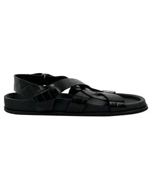 TOTEME Toteme Croc-Effect Leather Slingback Sandals - Black
