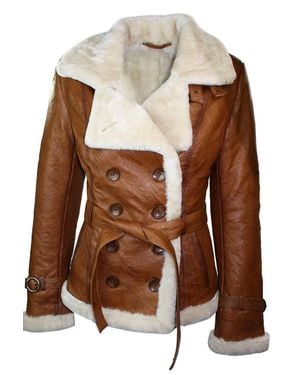 TruClothing Sheepskin Toscana Jacket Military Blazer - Brown
