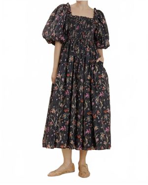 AUREUM Floral Smocked Maxi Dress - Black