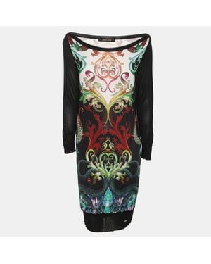 Roberto Cavalli Printed Knit Long Sleeve Mini Dress - Green