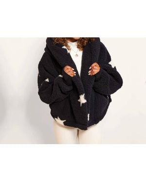 Jill Martin Classic Cropped Stars Sherpa Lounger Jacket - Black