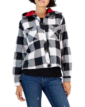 Tommy Hilfiger Plus Plaid Cold Weather Shirt Jacket in Black | Lyst