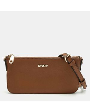 DKNY Zip Leather Crossbody Bag - Brown