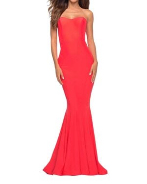 La Femme Simple Strapless Long Gown Dress - Red