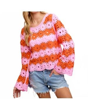 Bibi Flower Crochet Knit Top - Red