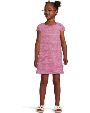 Lilly Pulitzer Shift Dress Girl's Check Boucle Bow Detail Cap Sleeve Buu469 - Red
