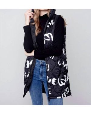 Charlie b Hooded Sleeveless Quilted Long Vest - Blue