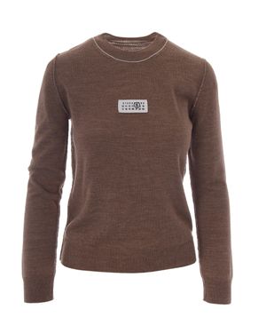 MM6 by Maison Margiela Fitted Light Knit Top With Contrasting Stitch Details - Brown