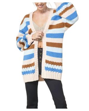 Bestto Striped Open-Front Cardigan - Blue