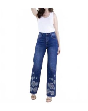Original USA Eyelet Embroidered High Rise Wide Leg Jeans Plus - Blue