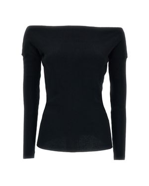 P.A.R.O.S.H. Ribbed Wool Off-Shoulder Top - Black