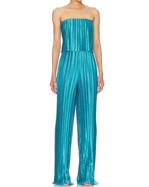 Amanda Uprichard Collina Pleated Strapless Jumpsuit - Blue