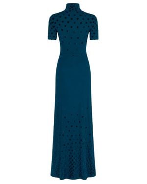 Rabanne Petrol High Neck Side Draped Viscose Dress - Blue