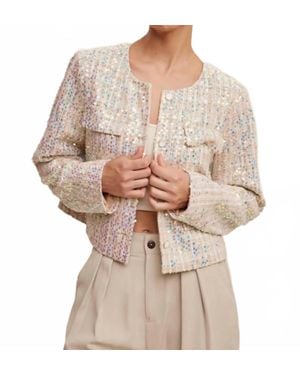 Listicle Luxe Lights Sequin Cropped Tweed Jacket - Natural