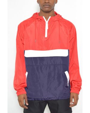 TRUEDAMES Color Block Anorak Jacket Pullover Windbreaker - Red