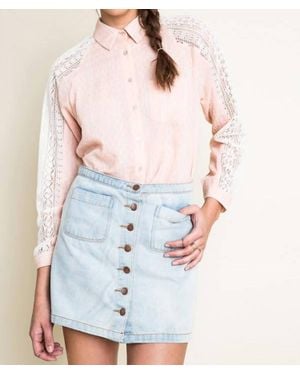 Hayden LA Chambray & Lace Blouse - Blue