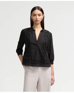 NVLT Embroidered Trim Top - Black