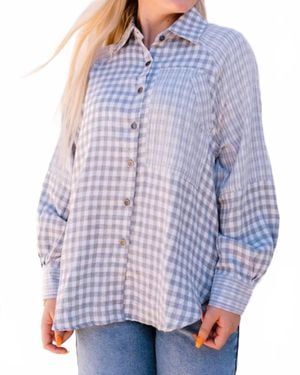 Easel Tristen Checkered Mix Button Down Top - Blue