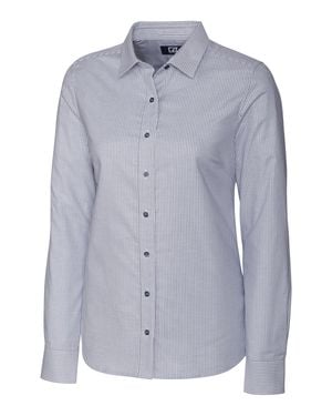 Cutter & Buck Stretch Oxford Stripe Long Sleeve Dress Shirt - Blue