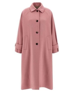 Alberto Biani Long Wool Coat With Classic Shirt Collar - Pink