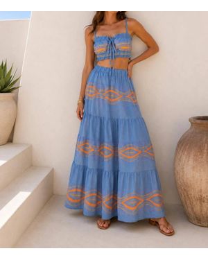 Mystery Resort Santorini Mosaic Maxi Skirt Set - Blue