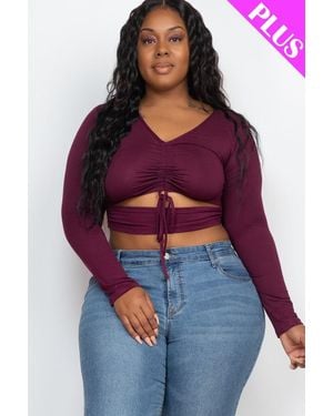 TRUEDAMES Plus Size Drawstring Ruched Cutout Crop Top - Red
