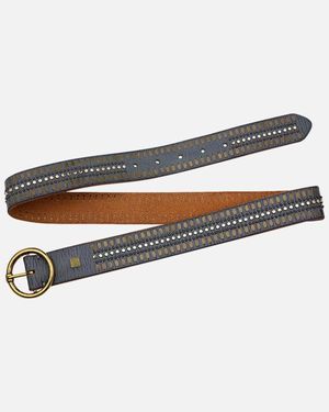 Amsterdam Heritage Soraya Studded Leather Belt With Round Buckle - White