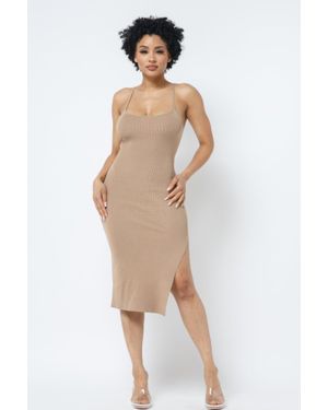 TRUEDAMES Side Slit Cami Dress - Natural