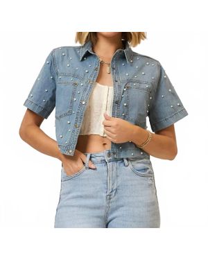 Cozy Co. Denim Pearl Studded Jacket - Blue
