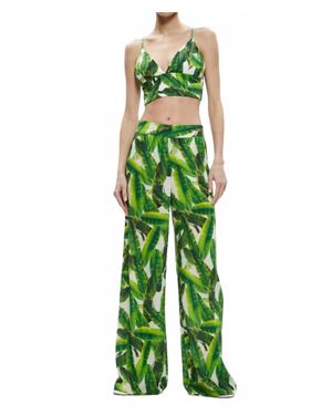 Alice + Olivia Russell Super High Waisted Smocked Waistband Pants - Green