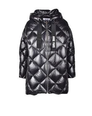 ANNIE PARIS Shiny Quilted Down Jacket With Hood - Black