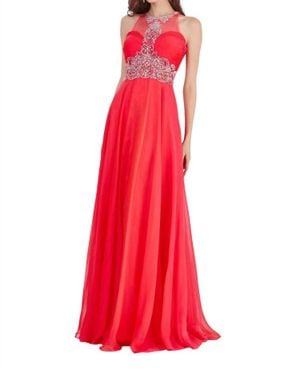 Angela & Alison Chiffon Long Prom Dress - Red