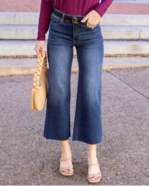 Grace and Lace Cropped Wide Leg Waist Shaper Jeans - Blue