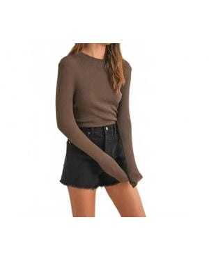 Miou Muse Ribbed Long Sleeve Mock Neck Top - Black