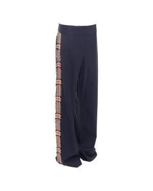 Monse Virgin Wool Blend Plaid Side Trim Wide Pants - Blue