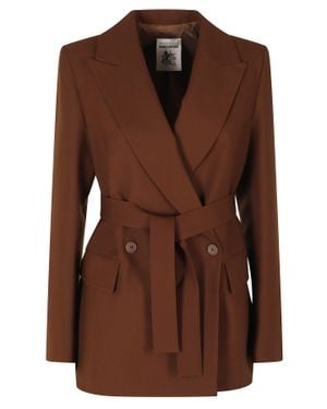 Semicouture Canyon Blazer With Classic Lapel And Built-In Belt - Brown