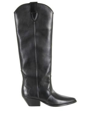 Isabel Marant Denvee Gz Pointed-Toe Cuban Heel Leather Boots - Black