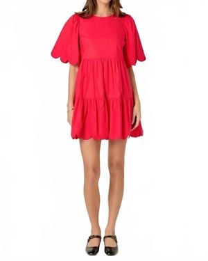 English Factory Ruby Coast Scallop Mini Dress - Red
