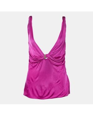 Versace Fuchsia Jersey Knot Detail Sleeveless Top - Pink