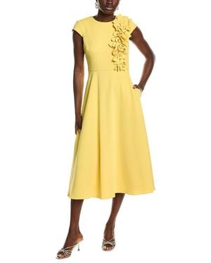 Badgley Mischka Corsage Full Skirt Midi Dress - Yellow